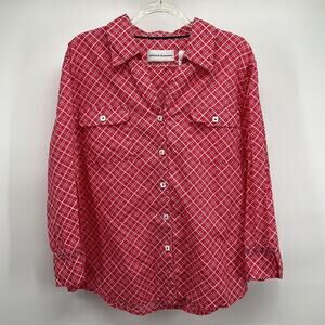 Alfred Dunner Womens Blouse 14 Red Plaid Long Sleeve Button Classiccore Top